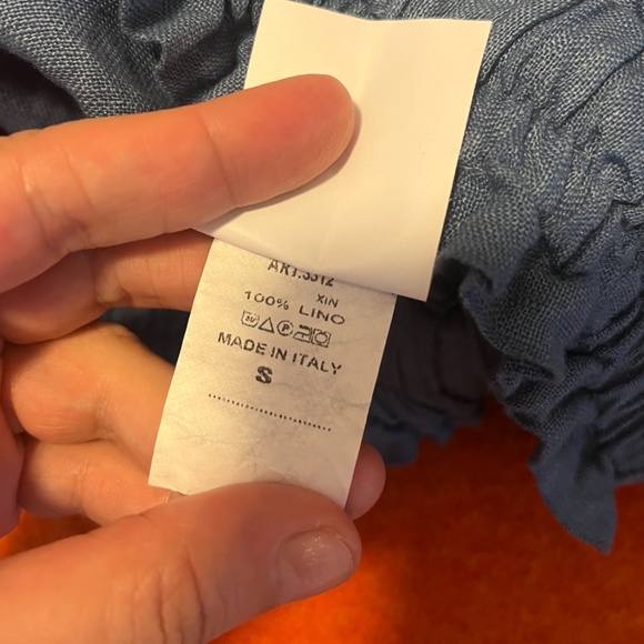 Retro petrol blue high waist pure linen gathered shorts bermudas NWT - Picture 8 of 9